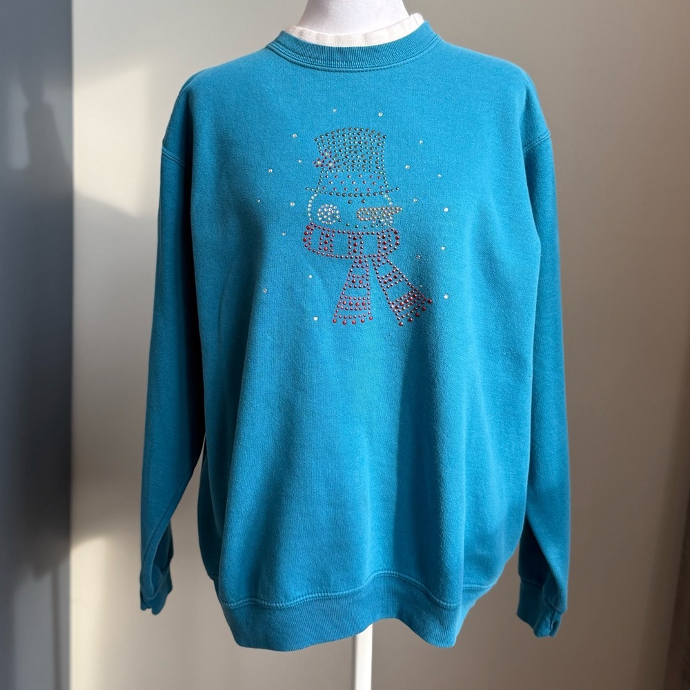 Vintage Double Collar Sunburst by Morning Sun Embellished Snowman Sweatshirt